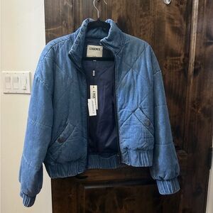 L'AGENCE Quilted Denim Bomber Jacket - Blue